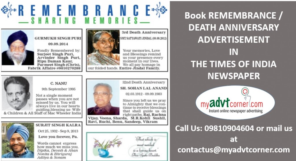 Times of India Remembrance Ads
