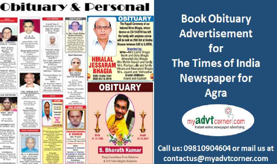 Times of India Agra Obituary Ads