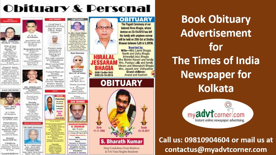 Times of India Kolkata Obituary Ads