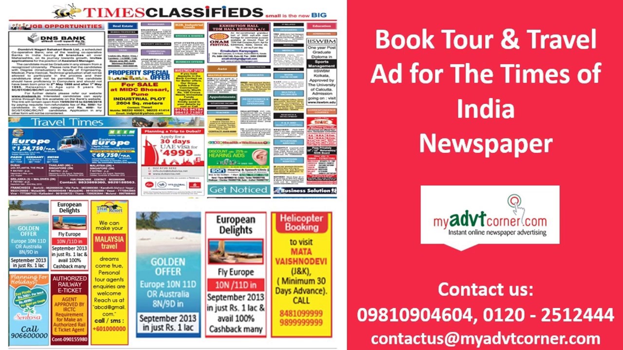 Travel Ads in Times of India